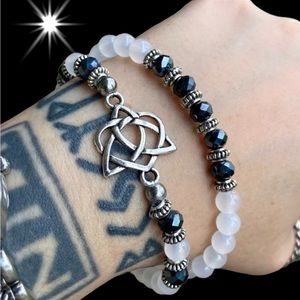 Celtic heart knot white agate gem beaded bracelets set